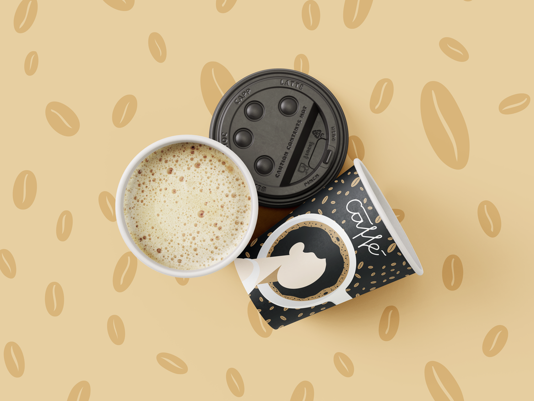 Grafica applicata, illustrazione e logo per brand di caffè, bicchiere